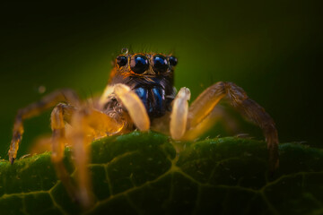 A beautiful close-up photo of a spider. Natural color background.