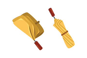 Folded Rain Umbrella Graphic. Yellow Umbrella Set. Closed Yellow Umbrellas. Folded Yellow Umbrella Illustration