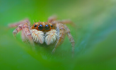 A beautiful close-up photo of a spider. Natural color background.
