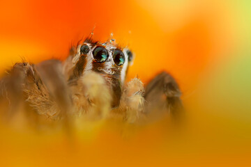 A beautiful close-up photo of a spider. Natural color background.