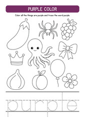 Engaging Purple Color Tracing and Coloring Activity Sheet