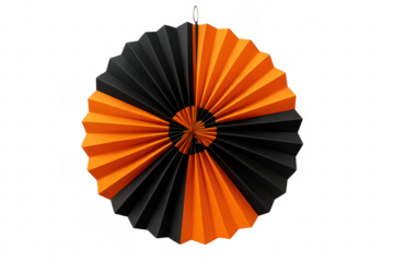 Halloween orange black paper medallion decoration on transparent background