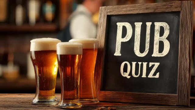 Friends gather at a cozy pub for a lively quiz night, enjoying local beers and testing their knowledge on various topics while sharing laughter and friendly competition.