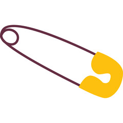 Simple safety pin illustration with a maroon outline and yellow closure on a clean white background suitable for design projects and crafting purposes.