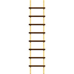 Simple Rope Ladder With Wooden Steps Isolated On White Background Vertical Orientation Graphic Design Element
