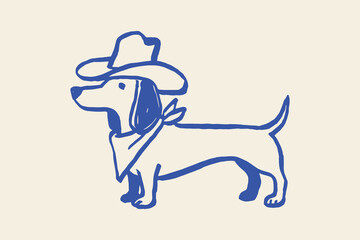 Dachshund cowboy minimalist sketch vector illustration