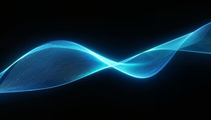 Morphing glowing digital waveform in abstract space, with fine-line mesh and blue gradient glow