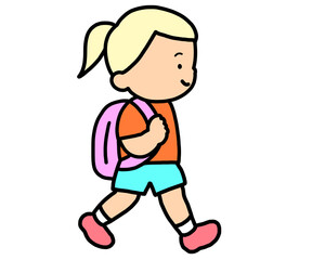 歩いて登校する金髪の女の子