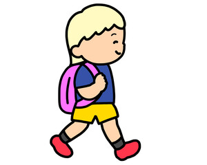 歩いて登校する金髪の女の子