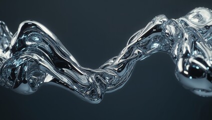 Twisting chrome ribbon sculpture reflecting studio lights on dark gradient backdrop, abstract metal