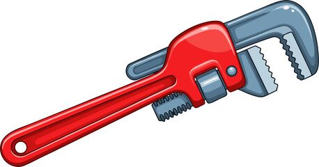 Illustration of a red and gray pipe wrench tool.