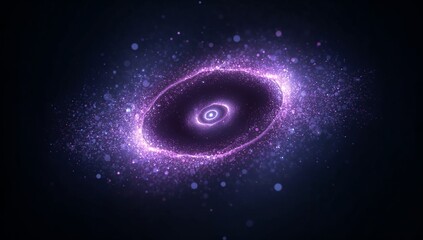 Hovering violet-pink particle ring swirling in deep digital void, with central core, glowing specks