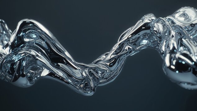 Twisting chrome ribbon sculpture reflecting studio lights on dark gradient backdrop, abstract metal - Powered by Adobe