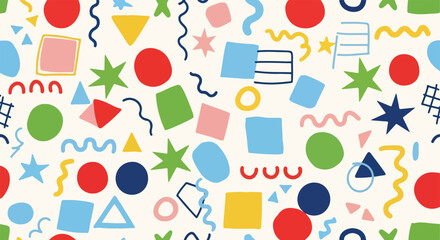 Cute seamless pattern with geometric shapes. Hand drawn vector illustration modern style