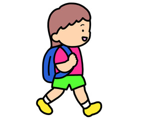 歩いて登校する茶髪の女の子