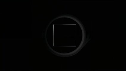 Glowing circular ring displaying thin square outline on dark digital interface, black background