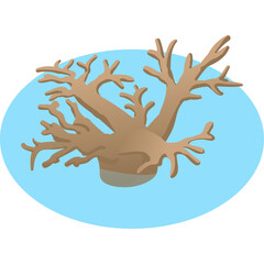 Illustration Of A Cartoon Style Tree Coral With Branches Against A Light Blue Oval Background