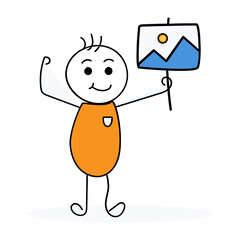 Design orange character holding picture illustration art cartoon drawing design graphic creative digital artwork verctor art illustration png