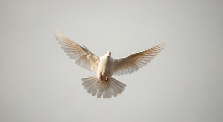 Fototapeta premium High-Quality Conceptual Photography: White Dove Flying Above Neutral Background, Symbol of Peace