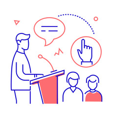 Design presentation speaker conference public speaking event seminar meeting keynote address speech podium audience verctor art illustration png