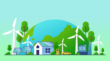 ESG Environmental Social and Governance Concept with Wind Turbines and Solar Panels for Clean Renewable Energy and Sustainable World Environment © Umam Asrof