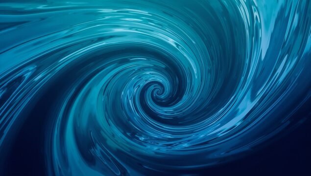 Twisting central blue ribbons spiraling in abstract expanse, with glossy wave-like vortex patterns