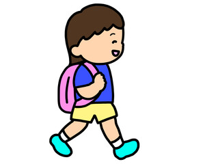 歩いて登校するアジア人の女の子