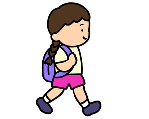 歩いて登校するアジア人の女の子