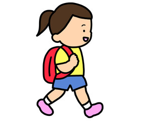 歩いて登校するアジア人の女の子