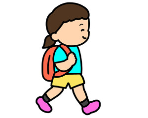 歩いて登校するアジア人の女の子