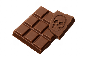 Chocolate bar with skull symbol on transparent background