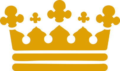 Golden crown vector icon with classic royal shape on white background