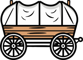 Covered wagon cart vector icon with wooden wheel and canvas top