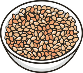 Bowl of roasted peanut snack vector icon on white, digital illustration