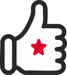 Thumbs up hand vector icon with star mark on white background, digital