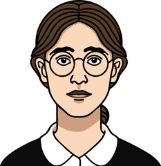 Woman portrait vector icon with round glasses and center part hairstyle