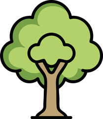 Tree vector icon with leafy canopy and sturdy trunk on white background