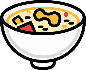 Noodle soup bowl vector icon with tasty ingredient on white background