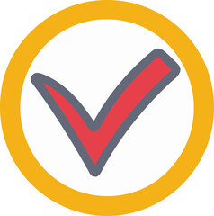 Checkmark inside yellow circle vector icon for approval and confirmation