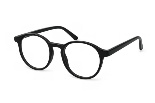 Black round frame reading glasses with clear lenses and thick temples, modern optical eyewear accessory