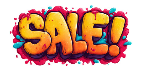 Fototapeta premium Vibrant Graffiti Style SALE Text with Bold Colors and Cartoonish Drips for Retail Promotion and Advertising