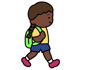 歩いて登校する黒人の女の子