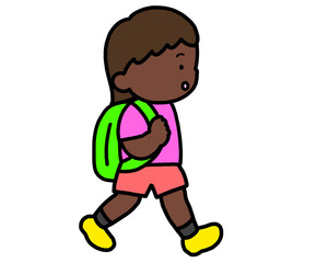 歩いて登校する黒人の女の子