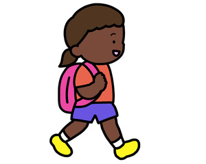 歩いて登校する黒人の女の子