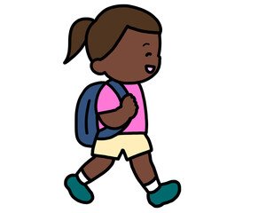 歩いて登校する黒人の女の子