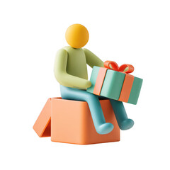 Colorful 3D Character Holding a Gift Box