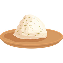 Pixelated illustration of a white fluffy mound with green specks on a brown plate isolated on a transparent background