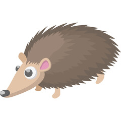 Pixelated Hedgehog with Big Eyes and Spiky Fur Standing on Transparent Background