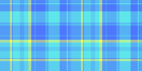 Adorable plaid fabric pattern, latin tartan vector texture. Hipster textile check background seamless in cyan and blue colors.