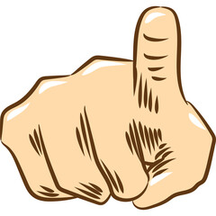 Illustration of a light brown hand with a dark brown outline pointing upwards against a transparent background